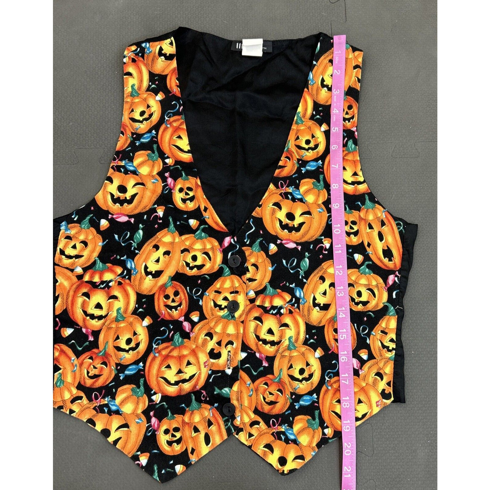 Vintage 111 Main Black Pumpkin Halloween Jack-O-Lantern Vest Size Medium Charity - Picture 9 of 9